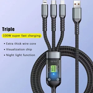 3-in-1 100W Fast Charging USB To Type-C Micro Fast Charger Cable Mobile Phone - Zdjęcie 1 z 6