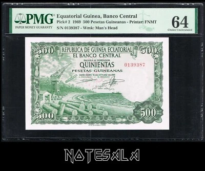EQUATORIAL GUIINEA 500 PESETAS GUINEANAS 1969 Pick-2 AUNC PMG 64 S/N 0139387 - Image 1 of 2