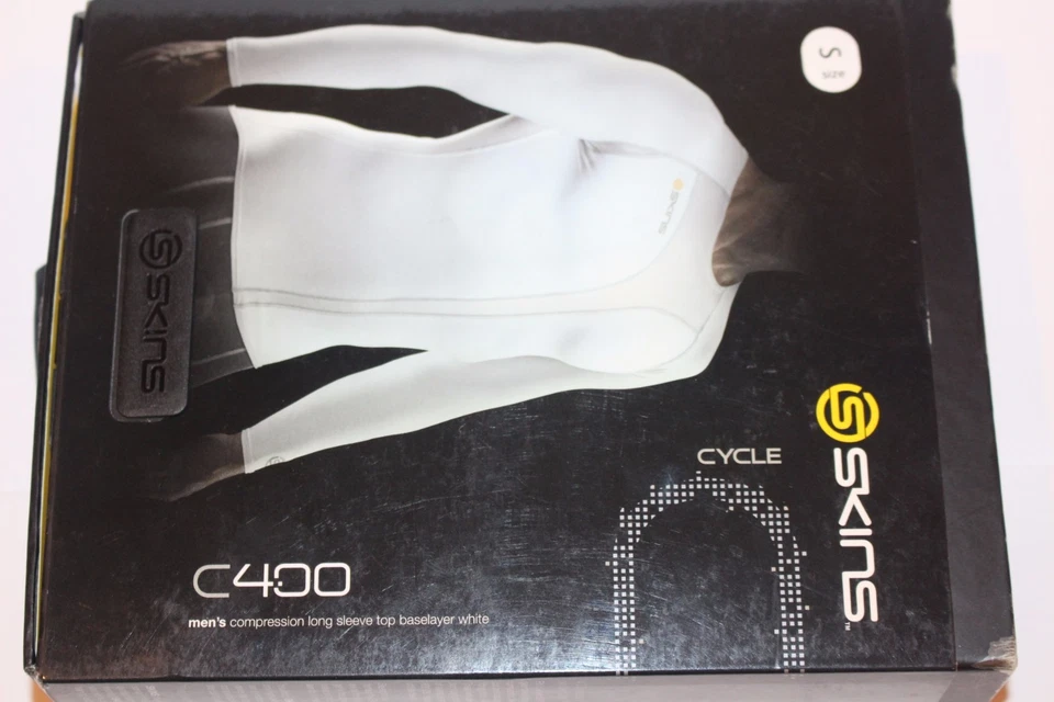 SKINS Cycle C400 Men's Compression Long Sleeve Top Baselayer Size S WHITE  NEW - Image 1 of 4
