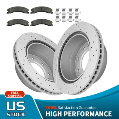 Rotores traseros perforados + pastillas de freno para Silverado GMC Sierra 2500 3500 HD 2011-2019 Foto 1 de 4