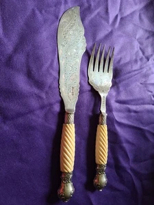 Stunning Vintage Sterling Silver Serving Knife  and Fork John Meeks? Signed - Picture 1 of 20