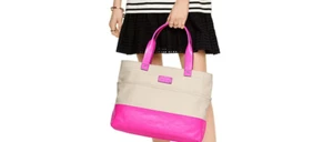 Bolso de Mano Kate Spade Natural/Rosa Herradura Cala Revista Cartera Lona Mal Mango - Imagen 1 de 10