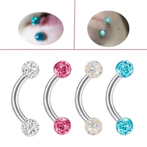 2pc 3-5mm Epoxy Crystal Ball Eyebrow Ring 6-14mm Bar Curved Barbell Ear Piercing - Picture 1 of 15