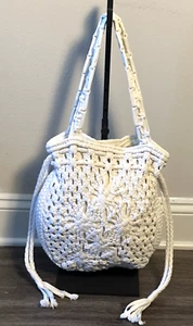 Anthropologie Macrame Boho Shoulder Handbag Crochet Hobo Handbag Off White Ivory - Picture 1 of 24