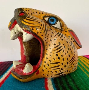 Mexikanische Volkskunst geschnitzter Holz Jaguar Leopard Katzenkopf Löwe Gesichtsmaske Guerrero 7 Zoll - Bild 1 von 10