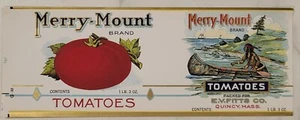 Label Merry Mount Can Tomatoes Fitts Quincy Mass Indian Native American - Picture 1 of 1