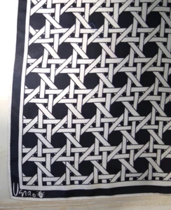 Vintage Vera 1970s Square Silk Scarf Black & White Basketweave Signed Ladybug - Picture 1 of 8