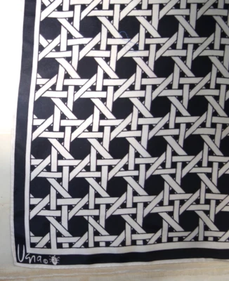 Vintage Vera 1970s Square Silk Scarf Black & White Basketweave Signed Ladybug - Image 1 of 4
