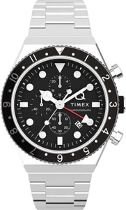 Mens Wristwatch TIMEX Q GMT TW2V69800 Chrono Stainless Steel Black - Picture 1 of 4
