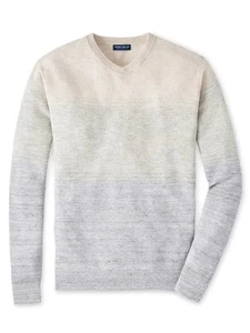 Peter Millar Crown Crafted Camden High V Neck Striped Sweater British Gray-Small - Picture 1 of 5