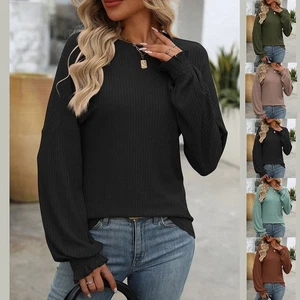 Knitted Striped Long Sleeved T Shirt for Women Comfortable and Stylish - Picture 1 of 76
