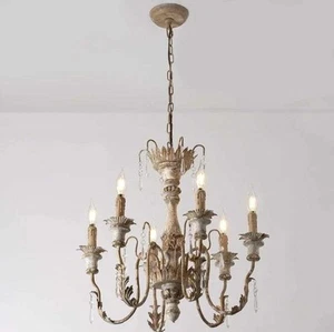 Farmhouse 6-Light French Country Lighting, Handmade Distressed Wood Chandelier - Picture 1 of 19
