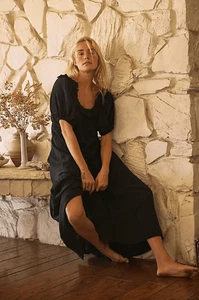 Vestido Free People Kaylyn Midi Negro Algodón XL NUEVO - Imagen 1 de 3