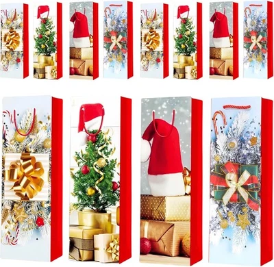 YAAVAAW 12 X Luxury Wine Bottle Gift Bags Christmas Xmas Rope Handles Whisky Spirits