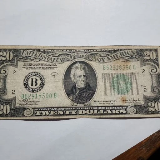 1934 Federal Reserve note, $20.00  (3 available) - Image 1 of 1