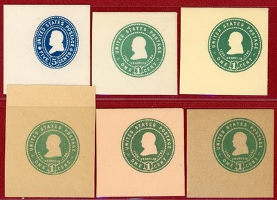 US 1899-1903, #U377/84?, 6 Mint, Mostly Different Cut Squares (See Scans to ID) - Image 1 of 2