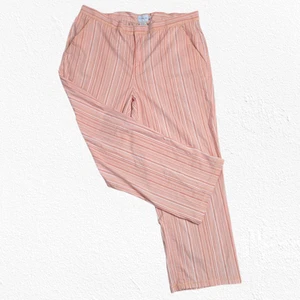 Y2K Calvin Klein Pink Peach Striped Straight Leg Cropped Capri Pants Size 12 - Picture 1 of 10