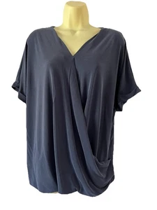 Chico's Top Shirt Women's Size 3 US 16 Blue Gray V neck Asymmetrical Knit - Picture 1 of 8