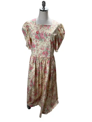 Vestido Vintage Laura Ashley Para Mujer Talla 12 Cottage Core Chic Amarillo Rosa Floral Foto 1 de 4