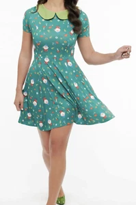 Einzigartig Vintage 1950's Stil Grün Gnome Damen Klein 4 Für & Faltenrock Zip-Up - Bild 1 von 8