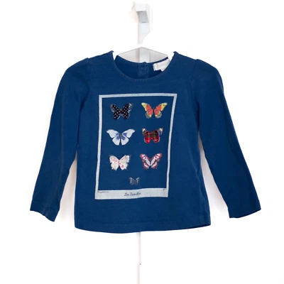 Camisa con parche de calabaza para niñas 3D con gráfico de mariposas azul marino talla 12-18 m manga larga Foto 1 de 4