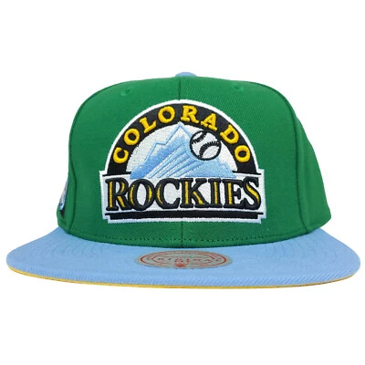 Colorado Rockies Mitchell & Ness MLB Snapback Gorra Gorra Logo 3D Verde Azul Nuevo con Etiquetas Foto 1 de 4