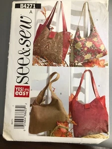 Butterick See & Sew Pattern B4271 Hand Bags Inside Pockets & Compartments Uncut - Picture 1 of 2