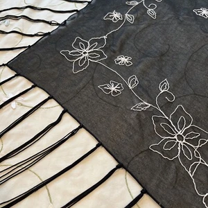 Lane Bryant Black Triangle Wrap Shawl Scarf Fringe Floral Large - Picture 1 of 14