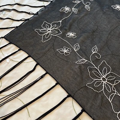 Lane Bryant Black Triangle Wrap Shawl Scarf Fringe Floral Large - Image 1 of 4