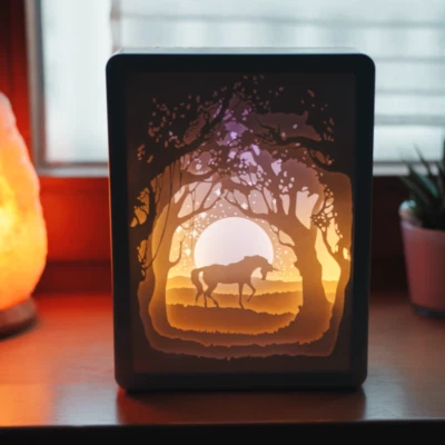 CIM 3D Papercut Lightbox Einhorn Schnitzlampe Papier Shadowbox Nachtlicht Deko - Bild 1 von 3