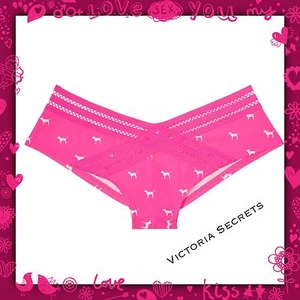 New Victoria's Secret PINK Nation Dog Logo Striped Lace Cheeky Panty Sz M - Picture 1 of 1