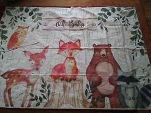 "Oh Baby" Forest Animals Tapestry Wall Hanging Fox Owl Deer Bear Racoon Hedgehog - Picture 1 of 4