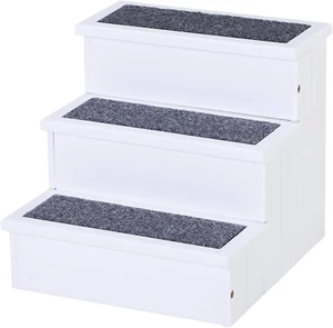 Pawhut 3 Step Wooden Carpeted Non Slip Pet Stairs Ramp for Cats and Small Dogs - - Picture 1 of 12