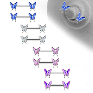 Enamel Butterfly Nipple Barbell Bar Stainless Steel Piercing Ring Body Jewelr YK - Picture 1 of 7