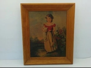VINTAGE JANE FREEMAN "CHUMS" GIRL WITH CAT, 8" x 10" TEXTURED PRINT WITH FRAME - Picture 1 of 7
