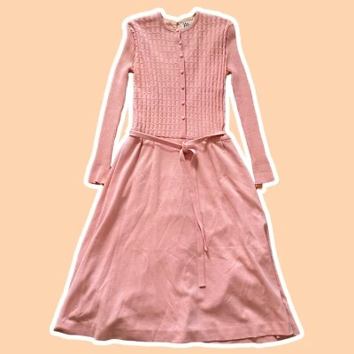 Vestido de Colección ~ Años 70 ~ Ciao Ltd ~ Tejido Melocotón Ajuste y Acampanado ~ Lana ~ Talla 12 Foto 1 de 4