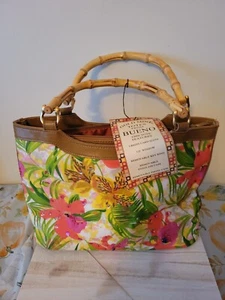 NWT BUENO Collection Caribbean Floral Woven Purse/Tote With Bamboo Handle - Picture 1 of 8