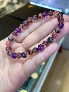 Pulsera de cuentas redondas de cristal amatista 7,2 mm natural Brasil Super Seven 7 melodía - Imagen 1 de 9