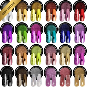 24Pcs Chrome Nail Powder Set, Metallic Mirror Effect, Holographic Silver, Red - Picture 1 of 12