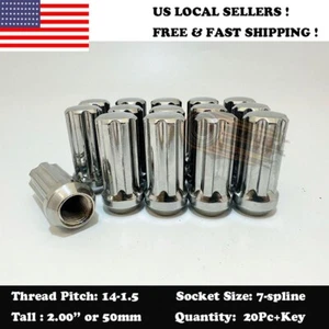 20PC+KEY 14X1.5 FOR TOYOTA TUNDRA SEQUOIA CHROME TUNER SPLINE 2'' TALL LUG NUTS - Picture 1 of 6