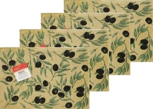 Set of 4 Same Tapestry Kitchen Placemats 13" x 19" OLIVES, HC - Picture 1 of 10