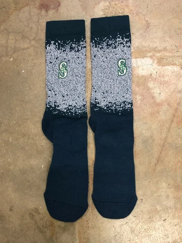Seattle Mariners MLB Mens Large Socks Fits 6-12 PKWY Dual Colors Crew Navy Blue Cover