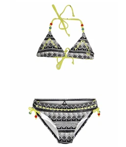 ROXY GIRL'S GYPSY GEO TIKI TRIANGLE BIKINI SWIM 2 PIECE BLACK SIZE 7 NEW! $44 - Picture 1 of 1