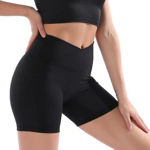 Women Cross Waist Workout Shorts High Waisted Biker Shorts for Womens (Size:M) - Picture 1 of 6