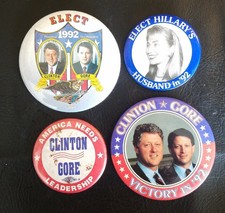 Lot of 4 Political Buttons Bill Hillary Clinton Al Gore President 1992 Election