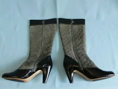 TARYN ROSE Knee High Boots Sugar Size 8.5M Patent Leather Suede Black Gray - Image 1 of 4
