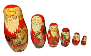 Vintage Holz Weihnachtsmann verschachtelte Puppen handbemalt authentische Modelle sechs Stück SIEHE - Bild 1 von 20