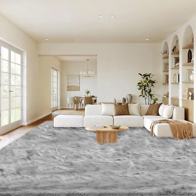 Gray Fluffy Area Rug Fuzzy Furry Faux Fur Sheepskin Rug for Living Room Bedroom - Image 1 of 4