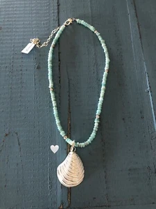 Brighton Paradise Cove Amazonite Silver Crystal Shell Necklace NWT~Vacation Vibe - Picture 1 of 3