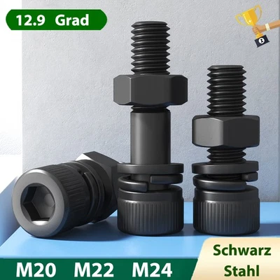 12.9 Grad Innensechskantschrauben & Mutter & Dichtung & Unterlegscheiben Schwarz - Bild 1 von 4